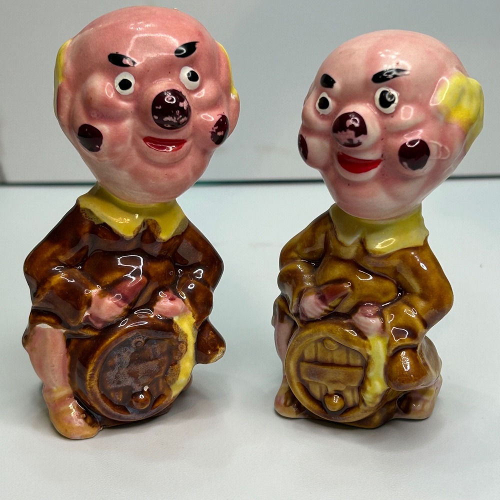 Vintage Japan Ceramic Monk Beer Barrel Salt and Pepper Shakers Set Mid Century